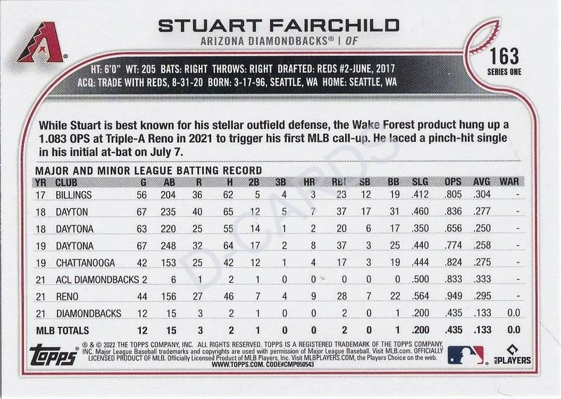 2022 Topps #163 Stuart Fairchild RC
