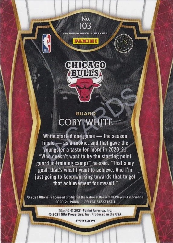 2020-21 Select Prizms Blue White Purple Ice #103 Coby White