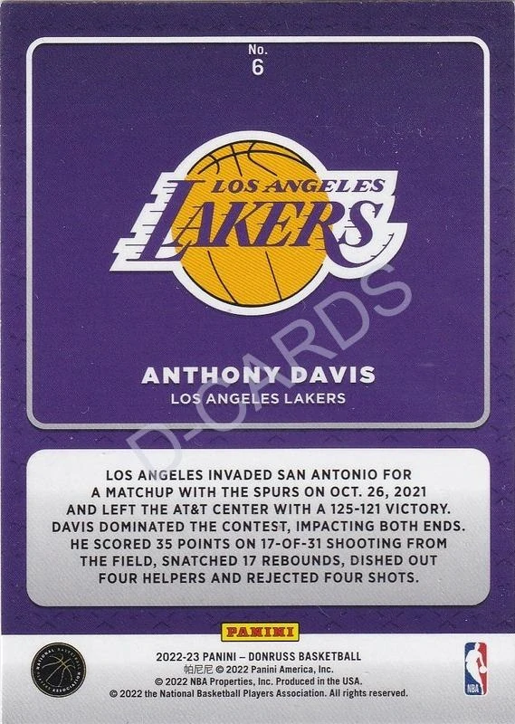 2022-23 Donruss Production Line #6 Anthony Davis