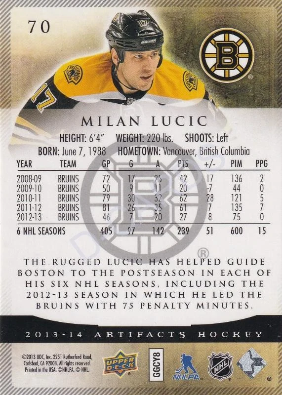 2013-14 Artifacts #70 Milan Lucic
