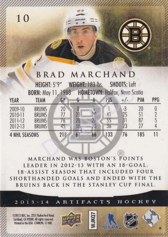 2013-14 Artifacts #10 Brad Marchand