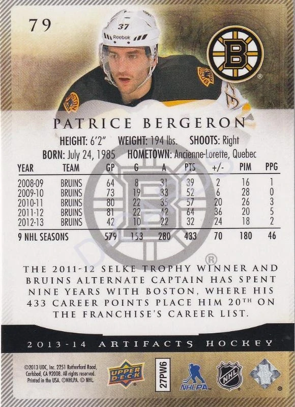 2013-14 Artifacts #79 Patrice Bergeron