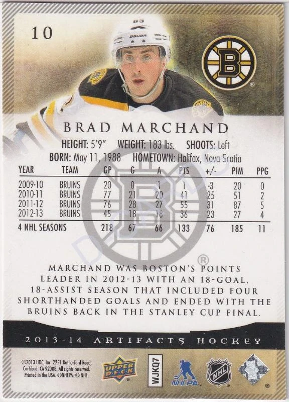 2013-14 Artifacts Ruby #10 Brad Marchand (Limit 099/399)