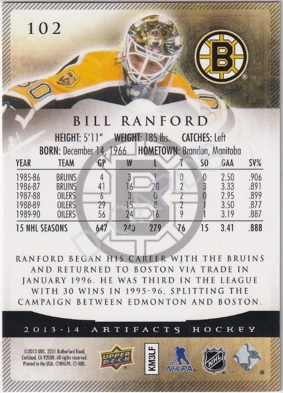 2013-14 Artifacts Ruby #102 Bill Ranford (Limit 077/399)