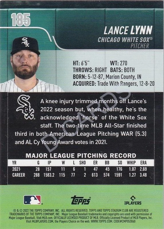 2022 Stadium Club Red Foil #185 Lance Lynn