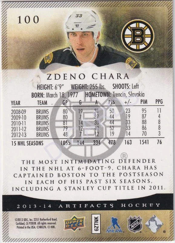 2013-14 Artifacts Emerald #100 Zdeno Chara (Limit 04/99)