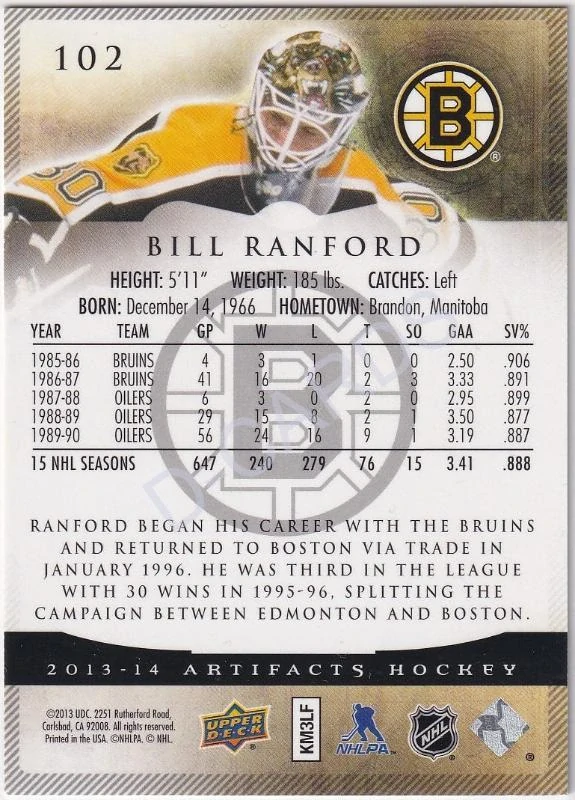 2013-14 Artifacts Emerald #102 Bill Ranford (Limit 35/99)
