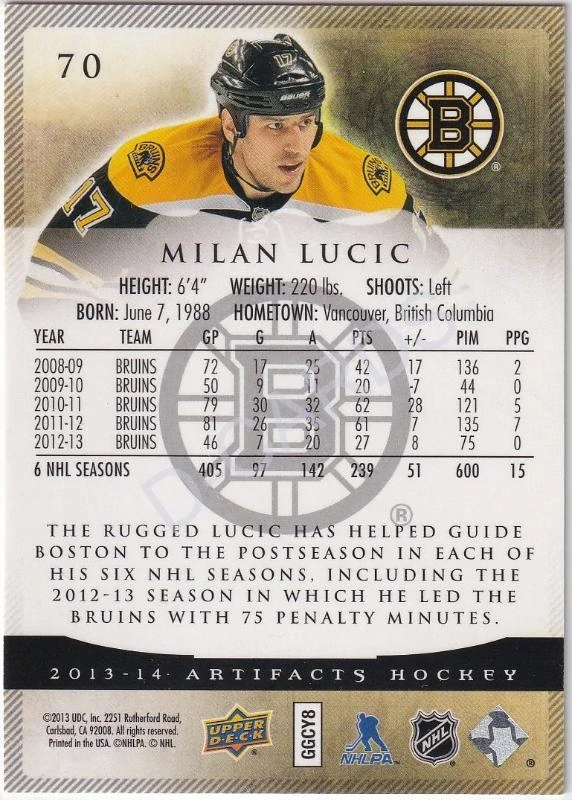 2013-14 Artifacts Sapphire #70 Milan Lucic (Limit 46/85)