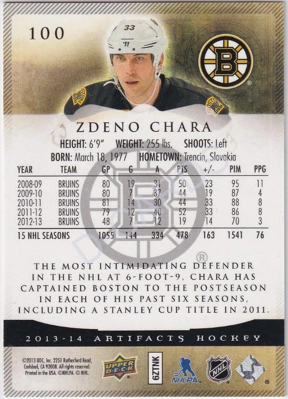 2013-14 Artifacts Sapphire #100 Zdeno Chara (Limit 72/85)