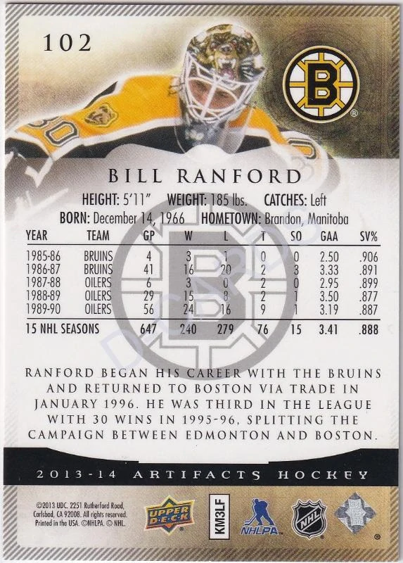 2013-14 Artifacts Sapphire #102 Bill Ranford (Limit 55/85)