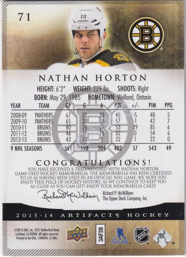 2013-14 Artifacts Jerseys #71 Nathan Horton (Limit 083/125)
