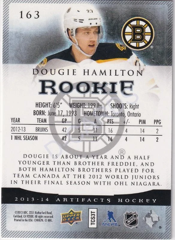 2013-14 Artifacts Ruby #163 Dougie Hamilton RC (Limit 066/299)