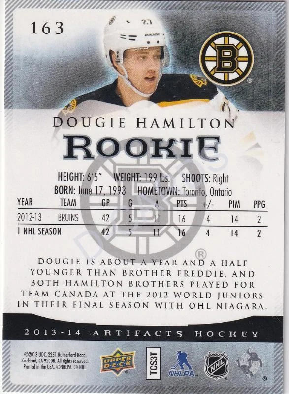 2013-14 Artifacts Emerald #163 Dougie Hamilton RC (Limit 96/99)