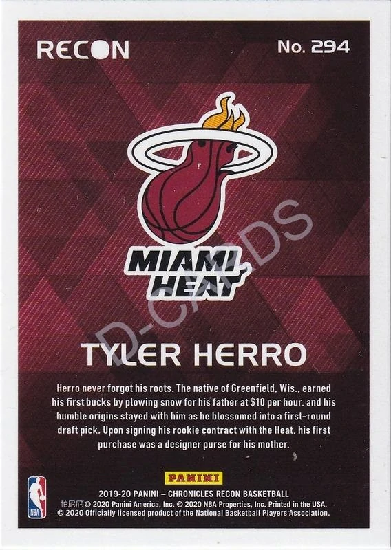 2019-20 Panini Chronicles #294 Tyler Herro/Recon RC