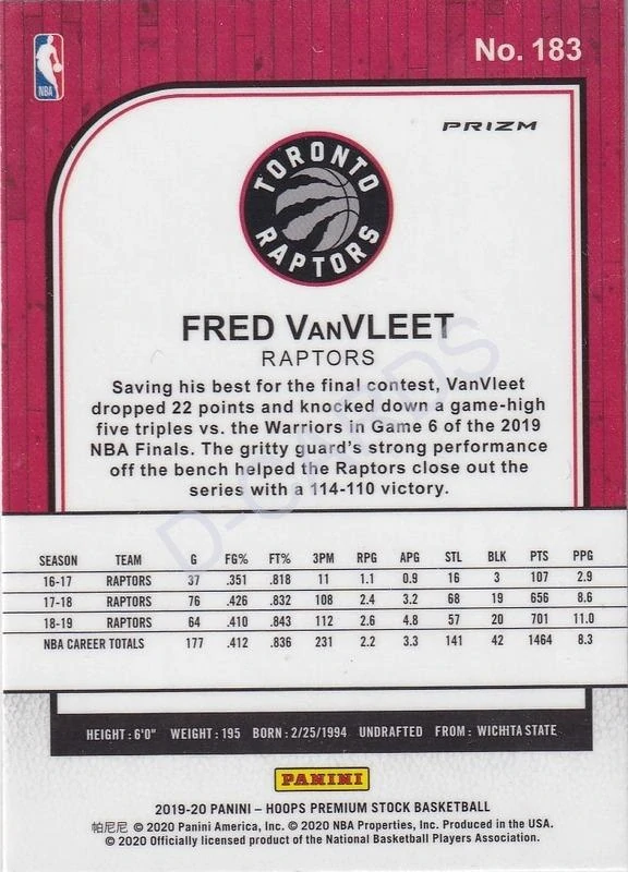 2019-20 Hoops Premium Stock Prizms Silver Mojo #183 Fred VanVleet