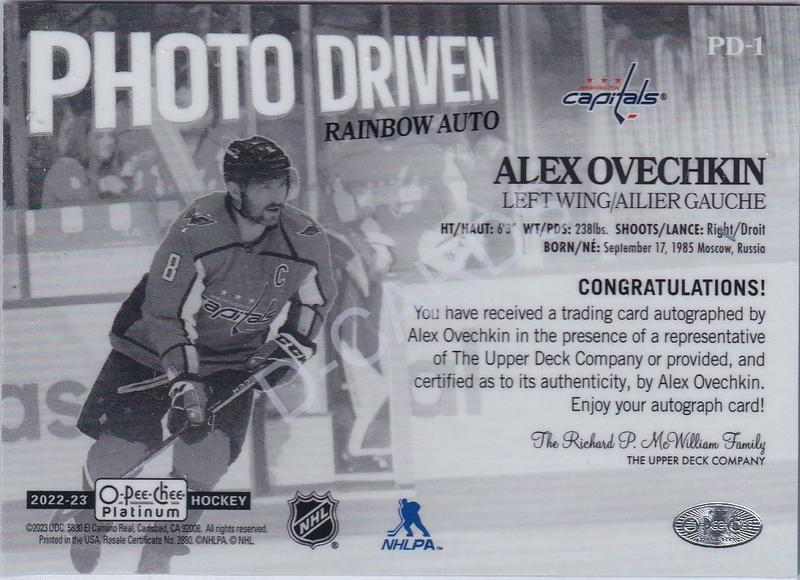 2022-23 O-Pee-Chee Platinum Photo Driven Rainbow Autographs #PD1 Alex Ovechkin
