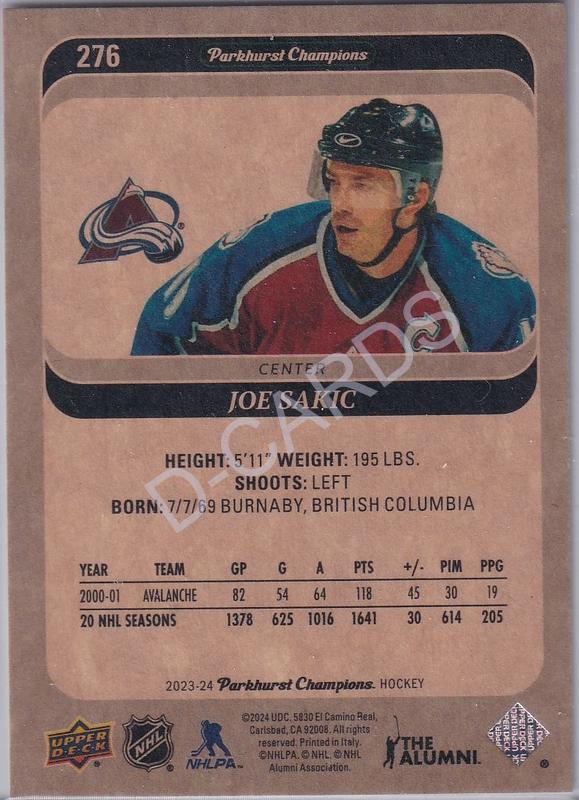 2023-24 Parkhurst Champions #276 Joe Sakic SP