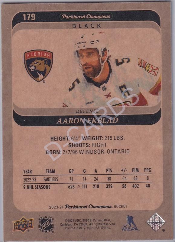 2023-24 Parkhurst Champions Black #179 Aaron Ekblad (Limit 03/10)