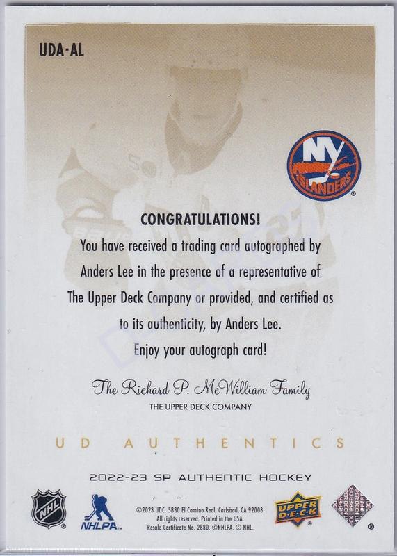 2022-23 SP Authentic UD Authentics Autographs #UDAAL Anders Lee