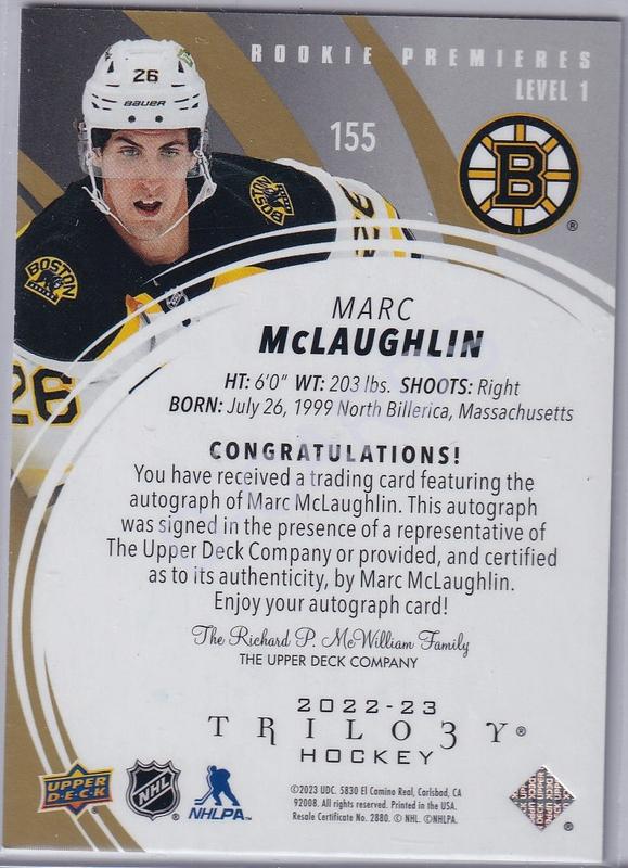  2022-23 Upper Deck Trilogy Gold #155 Marc McLaughlin Auto (Limit 022/149)