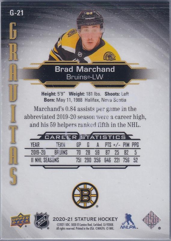 2020-21 Upper Deck Stature Gravitas #G21 Brad Marchand