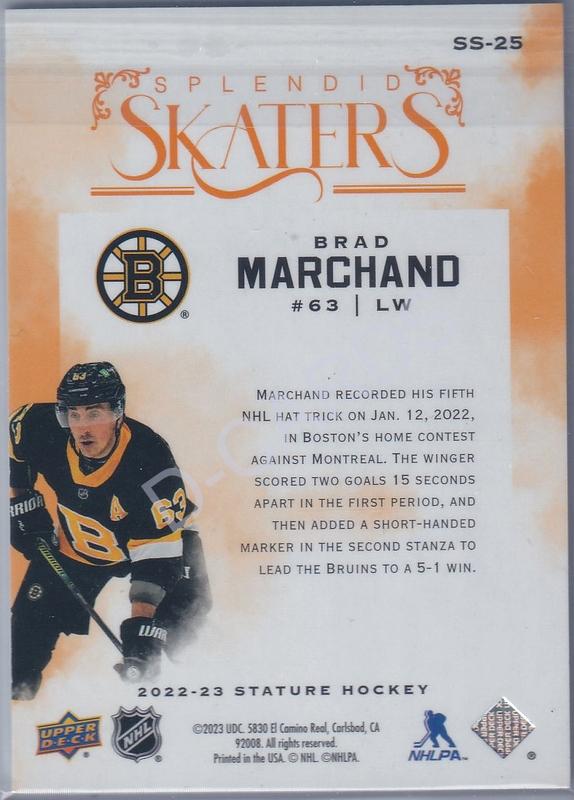 2022-23 Upper Deck Stature Splendid Skaters Orange #SS25 Brad Marchand (Limit 18/35)