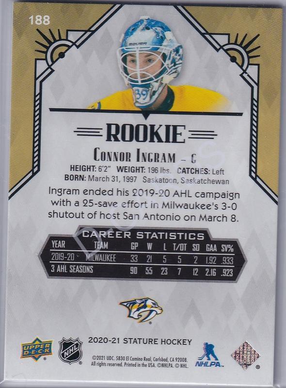 2020-21 Upper Deck Stature Red #188 Connor Ingram RC (Limit 09/85)