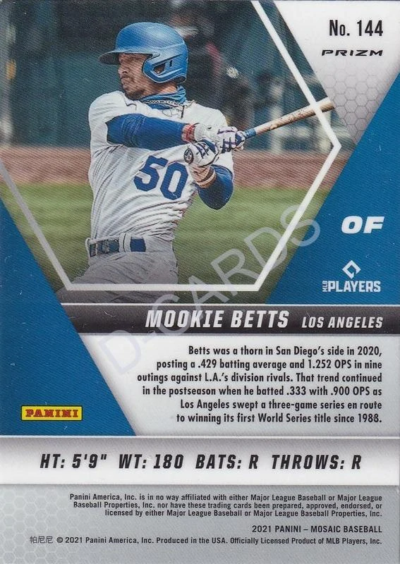 2021 Panini Mosaic Silver Prizm #144 Mookie Betts