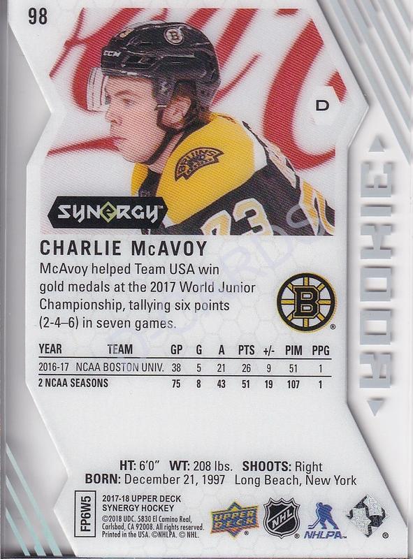 2017-18 Synergy #98 Charlie McAvoy RC (Limit 6/8)