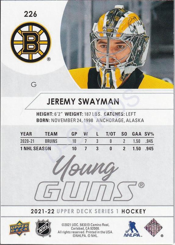  2021-22 Upper Deck #226 Jeremy Swayman Young Guns RC