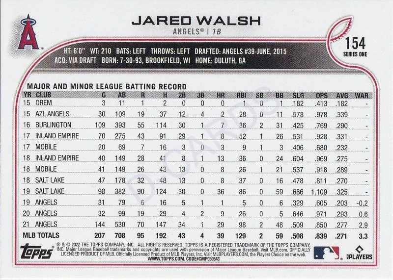 2022 Topps Rainbow Foil #154 Jared Walsh