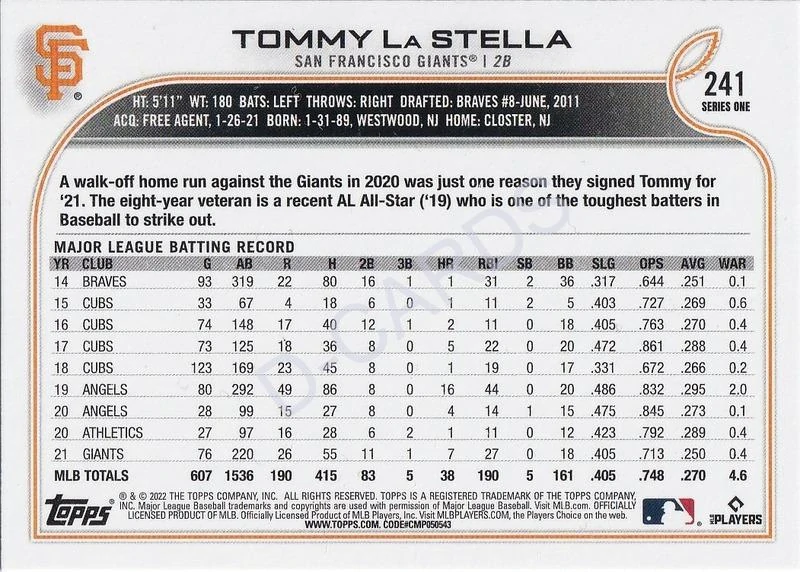 2022 Topps Rainbow Foil #241 Tommy La Stella