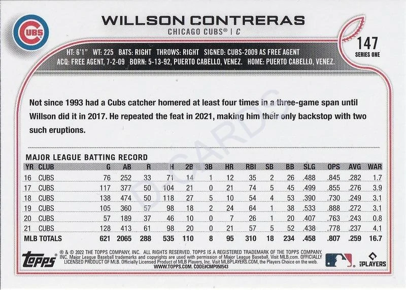 2022 Topps Gold Foil #147 Willson Contreras