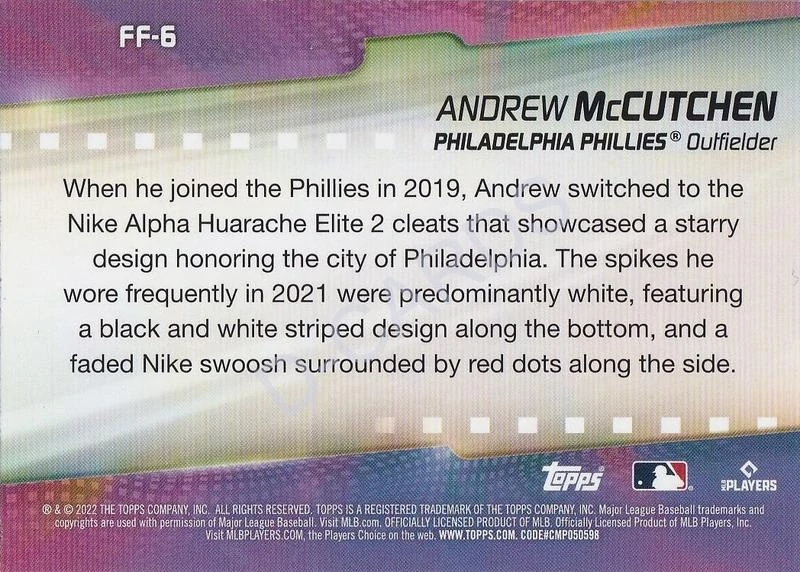 2022 Topps Flashiest Feet #FF6 Andrew McCutchen