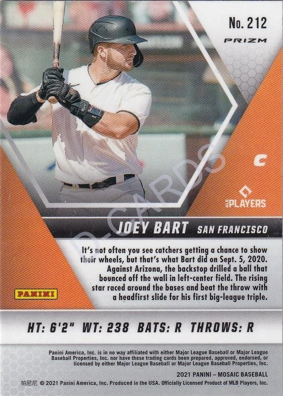 2021 Panini Mosaic Silver Prizm #212 Joey Bart