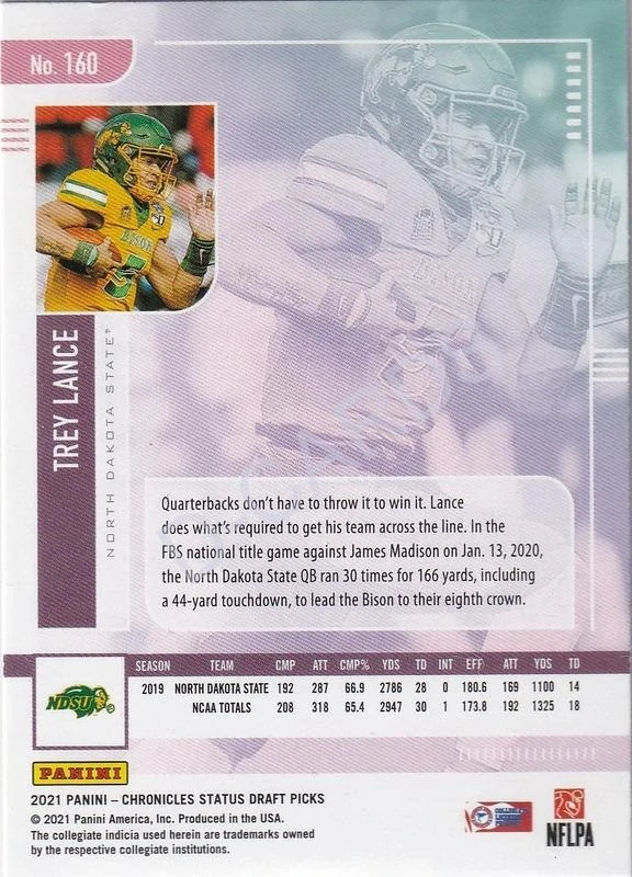 2021 Panini Chronicles Draft Picks Status #160 Trey Lance RC