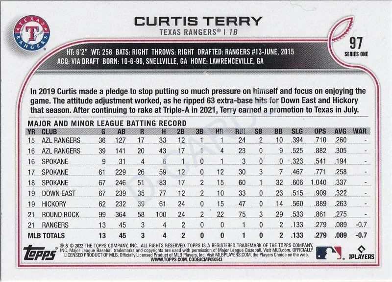 2022 Topps #97 Curtis Terry RC