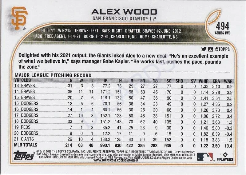 2022 Topps Rainbow Foil #494 Alex Wood