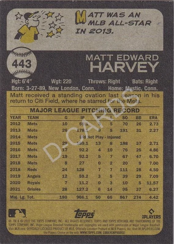 2022 Topps Heritage #443 Matt Harvey SP