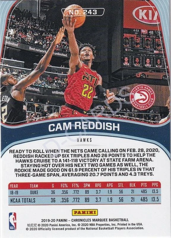 2019-20 Panini Chronicles #243 Cam Reddish/Marquee RC