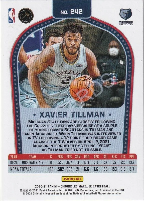 2020-21 Panini Chronicles #242 Xavier Tillman RC/Marquee
