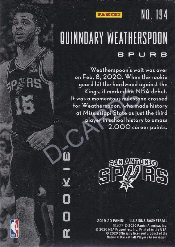 2019-20 Panini Illusions #194 Quinndary Weatherspoon RC