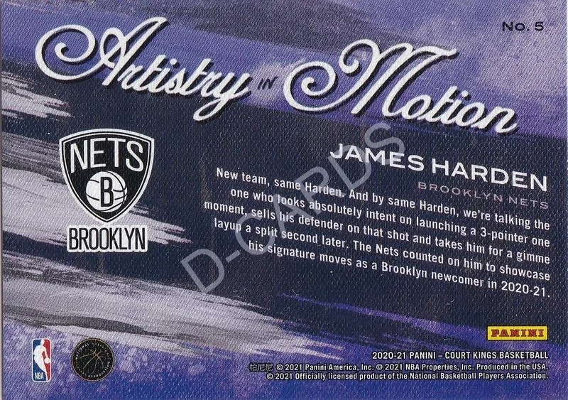 2020-21 Court Kings Artistry in Motion #5 James Harden