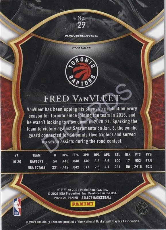 2020-21 Select Prizms Blue White Purple Ice #29 Fred VanVleet