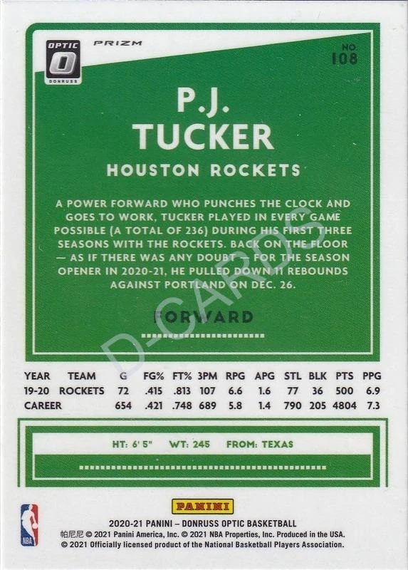 2020-21 Donruss Optic Hyper Pink #108 P.J. Tucker