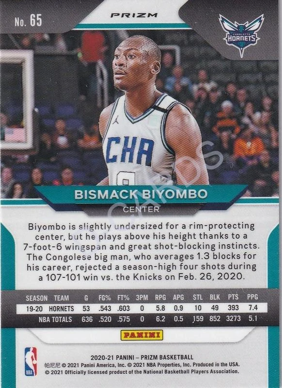 2020-21 Panini Prizm Prizms Purple Wave #65 Bismack Biyombo