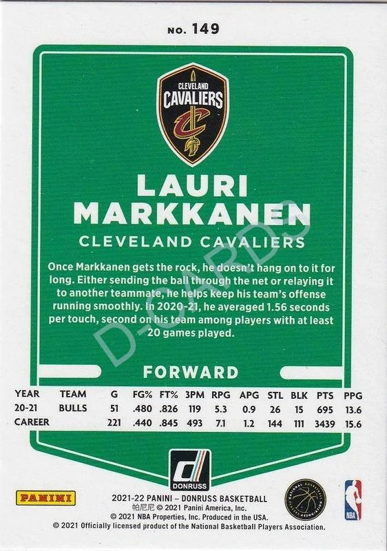 2021-22 Donruss Holo Purple Laser #149 Lauri Markkanen (Limit 78/99)