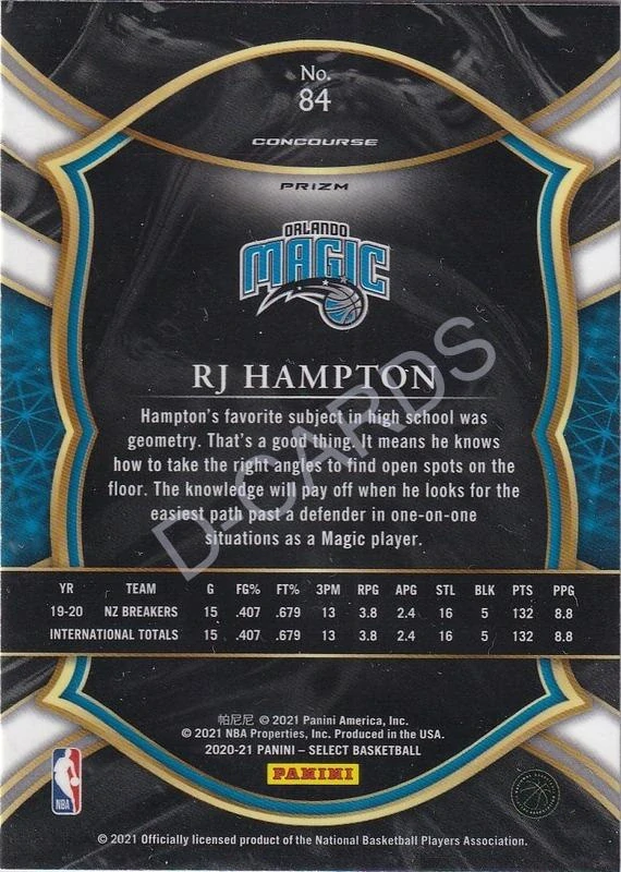 2020-21 Select Prizms Blue White Purple Ice #84 RJ Hampton RC