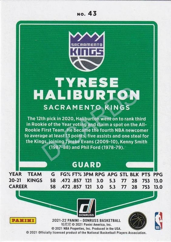 2021-22 Donruss Holo Orange Laser #43 Tyrese Haliburton