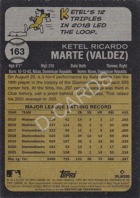 2022 Topps Heritage Chrome Purple Refractors #163 Ketel Marte